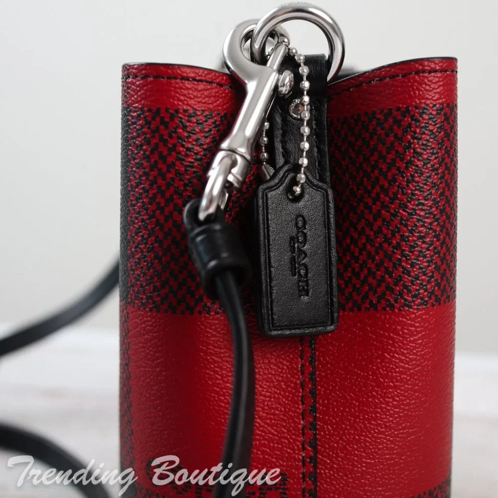 NWT Coach Mini Town Bucket Bag Crossbody With Buffalo Plaid Print - Picture 8 of 11